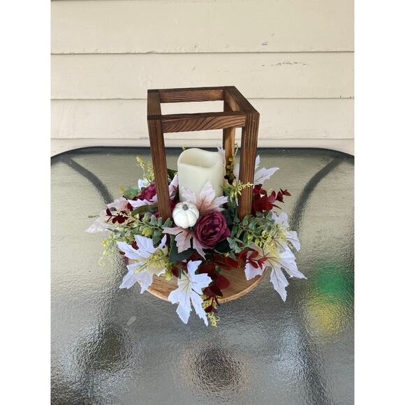 Fall Lantern Centerpiece – Rustic Wood Farmhouse Table Decor for Thanksgiving - Picture 3 of 5